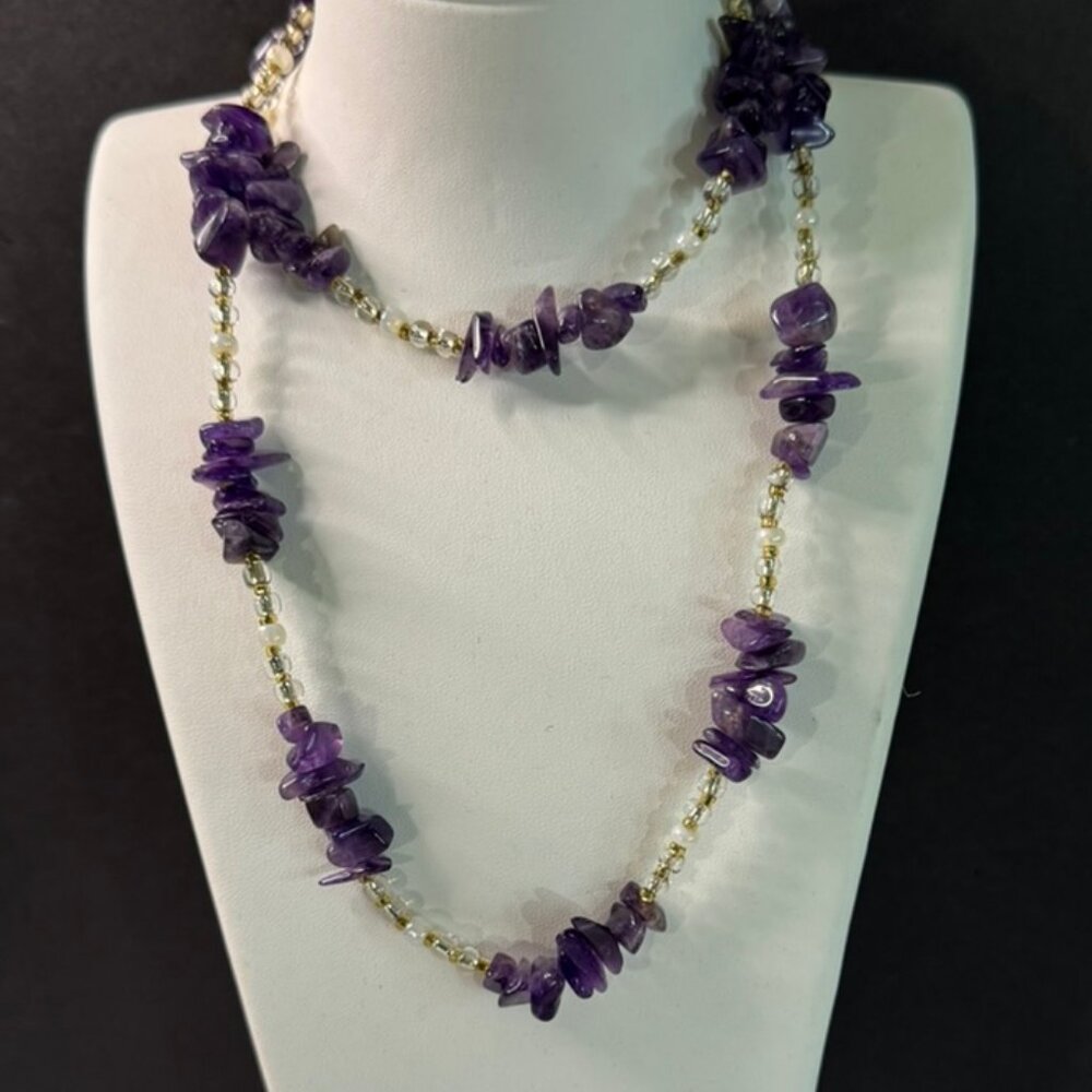 NWOT Beautiful & Stylish Handmade Amethyst Nugget & Bead Pattern 28" Necklace